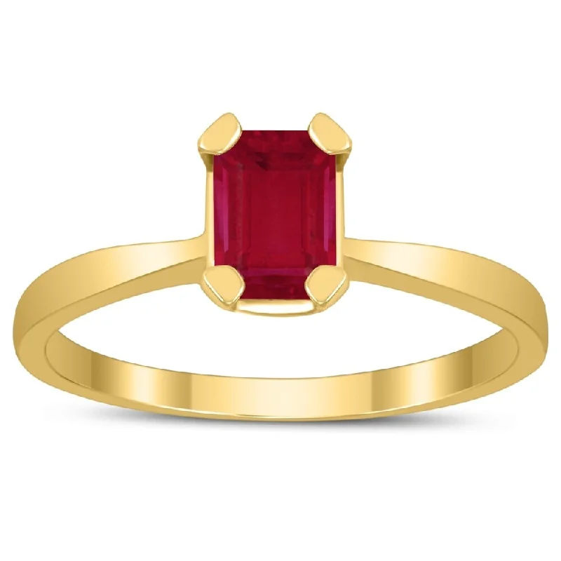 Gemstone rings perfect for teens with bold stones -Emerald Shaped 6X4MM Ruby Solitaire Ring in 10K Yellow Gold