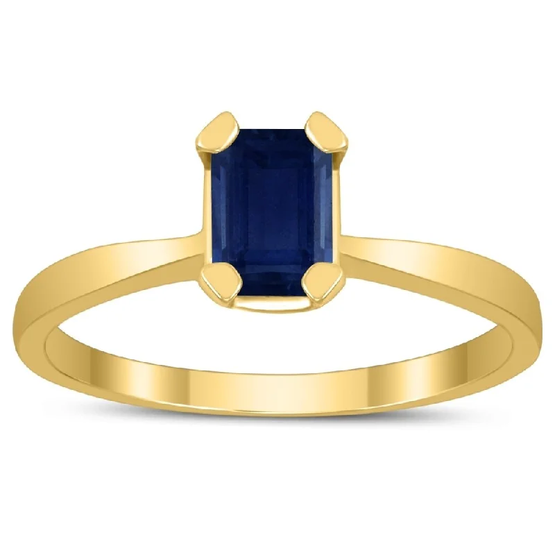 Bold gemstone rings designed for finger impact -Emerald Shaped 6X4MM Sapphire Solitaire Ring in 10K Yellow Gold