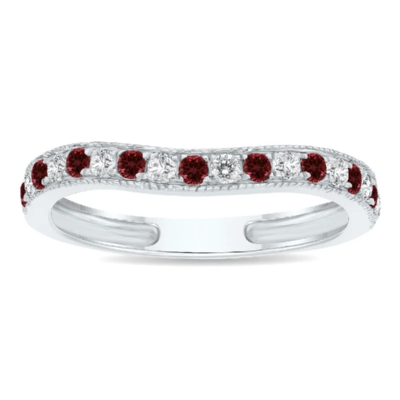 Gemstone rings inspired by oceans with blue gems -Garnet and Diamond Channel Set Wedding Band in 10K White Gold