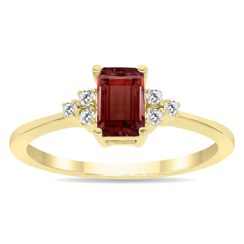 Gemstone rings with retro stone settings charm -Garnet and Diamond Regal Ring in 10k Yellow Gold