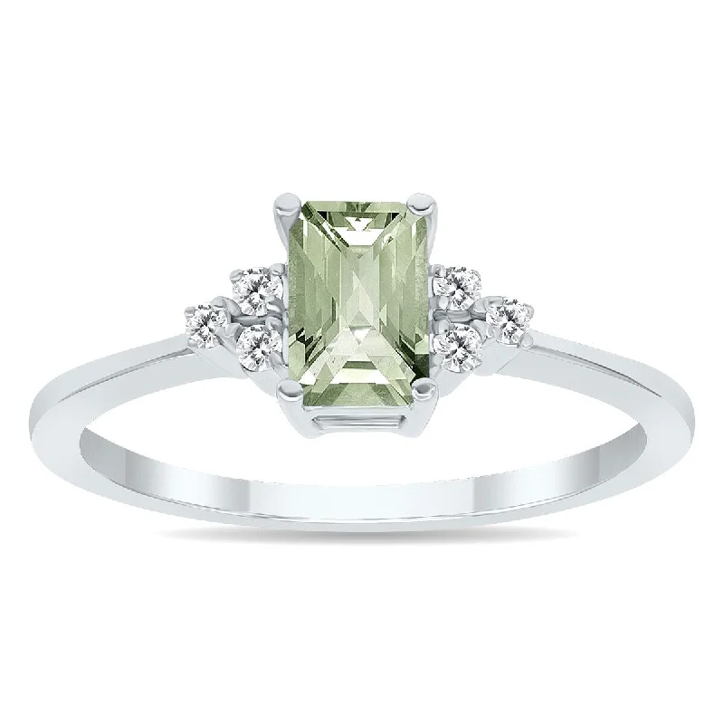 Gemstone rings perfect for gifting with stone shine -Green Amethyst and Diamond Regal Ring in 10K White Gold