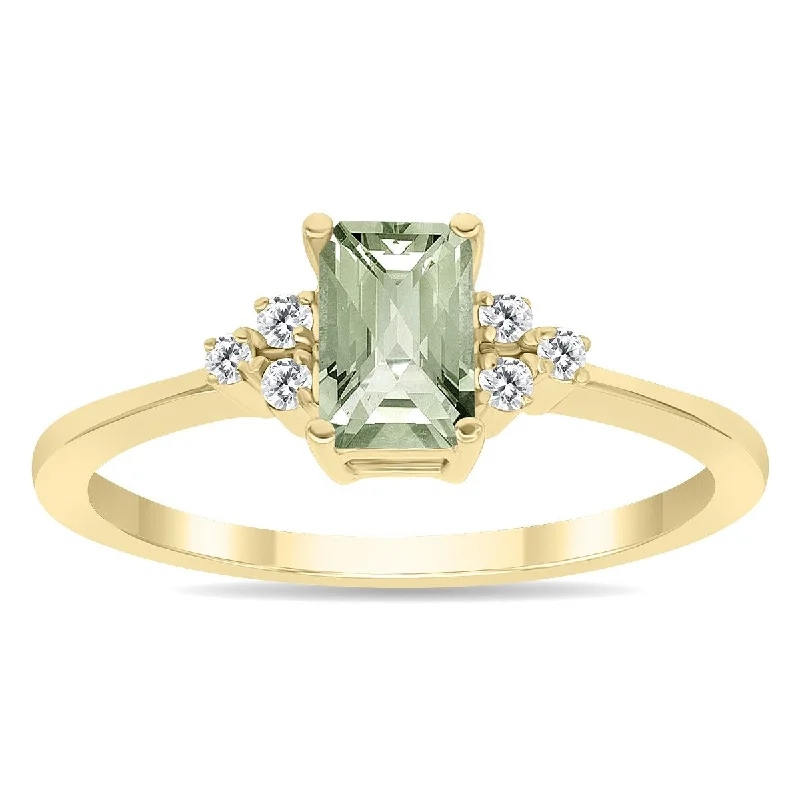 Quartz gemstone rings with clear stone elegance -Green Amethyst and Diamond Regal Ring in 10k Yellow Gold