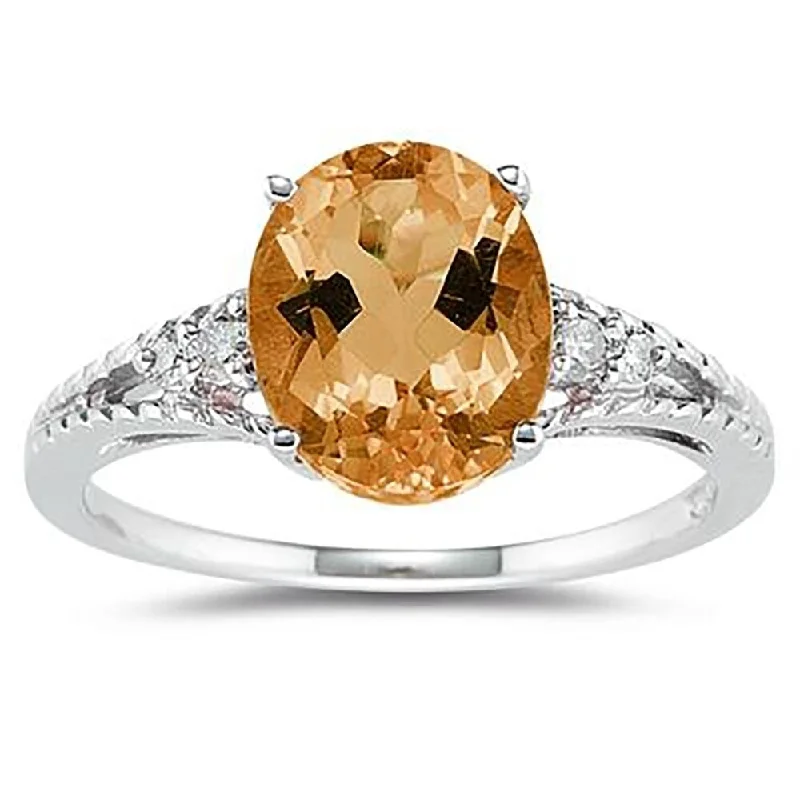 Budget gemstone rings under twenty dollars for gifts -Oval Cut Citrine & Diamond Ring in 14k White Gold