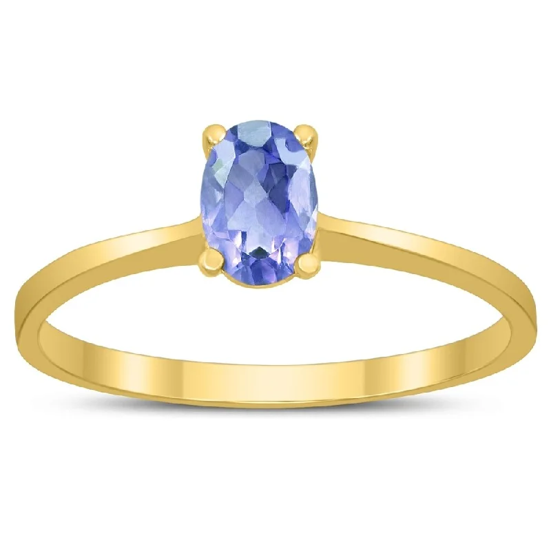 Gemstone rings great for birthdays with stones -Oval Solitaire 6X4MM Tanzanite Ring in 10K Yellow Gold