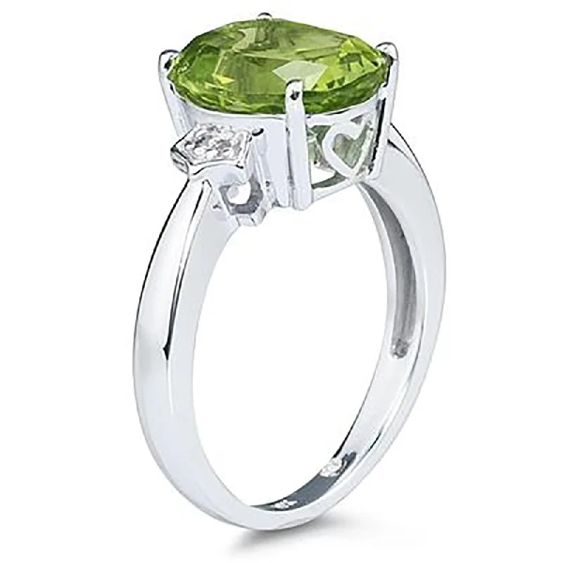 Striking gemstone rings with unique stone shapes -Peridot & Diamond Ring in 10k White Gold