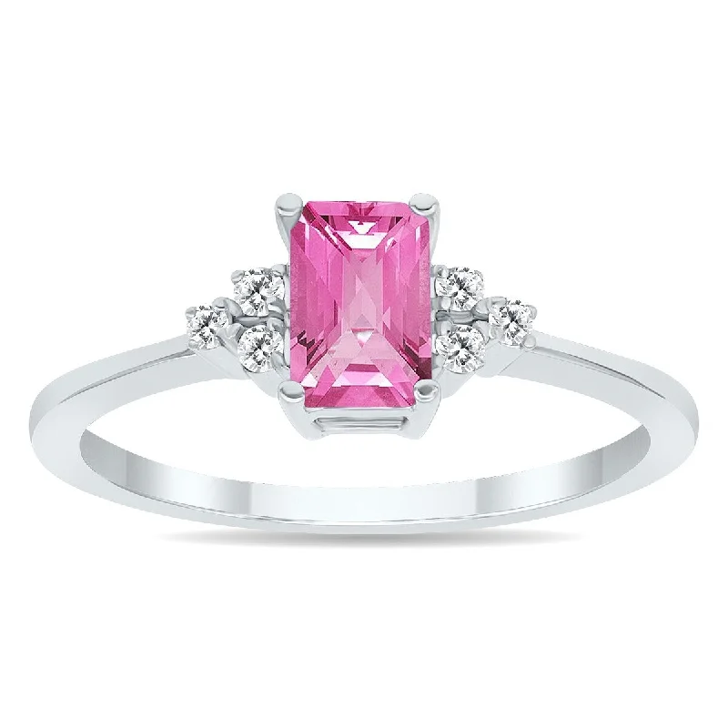 Dual gemstone rings with mixed metal styles -Pink Topaz and Diamond Regal Ring in 10K White Gold