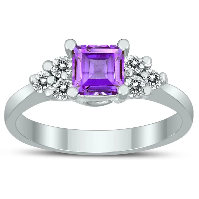 Gemstone rings perfect for gifting with stone shine -Princess Cut 5X5MM Amethyst and Diamond Duchess Ring in 10K White Gold