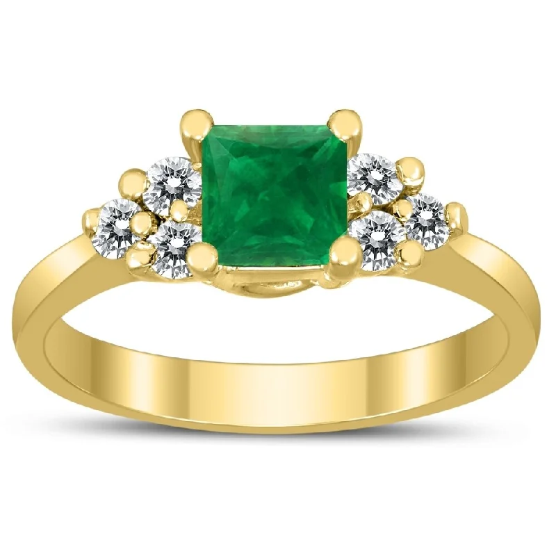 Birthstone gemstone rings with personal stone picks -Princess Cut 5X5MM Emerald and Diamond Duchess Ring in 10K Yellow Gold