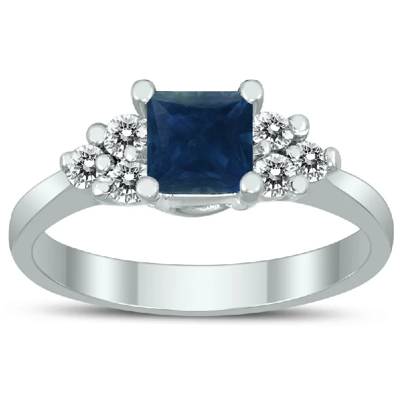 Gemstone rings with slim bands for light wear -Princess Cut 5X5MM Sapphire and Diamond Duchess Ring in 10K White Gold