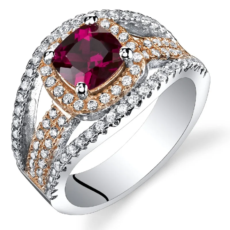 Budget gemstone rings under twenty dollars for gifts -Rose Tone Sterling Silver 1.25 ct Created Ruby Ring