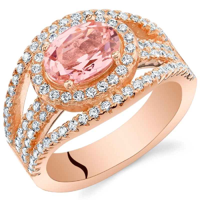 Sculpted gemstone rings with carved stone bands -Rose Tone Sterling Silver 2.5 ct Created Morganite Ring