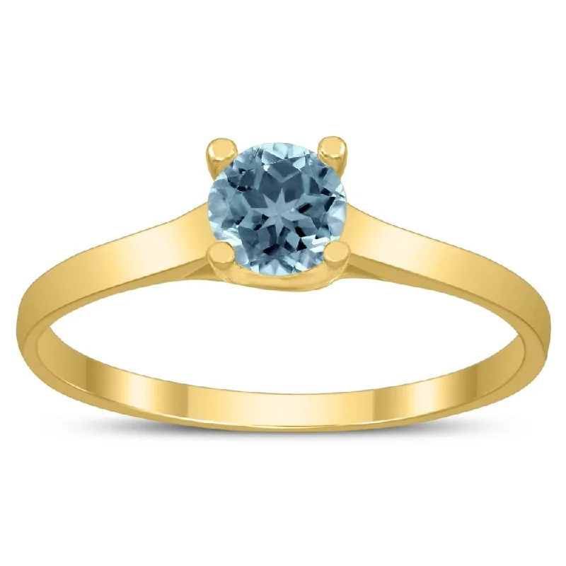 Gemstone rings perfect for stacking with others -Round 4MM Aquamarine Cathedral Solitaire Ring in 10K Yellow Gold