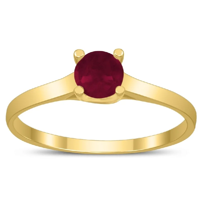 Gemstone rings perfect for stacking with others -Round 4MM Ruby Cathedral Solitaire Ring in 10K Yellow Gold