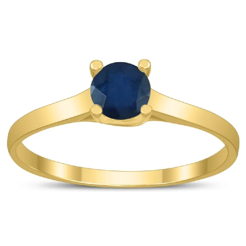 Gemstone rings with white gold for sleek shine -Round 4MM Sapphire Cathedral Solitaire Ring in 10K Yellow Gold