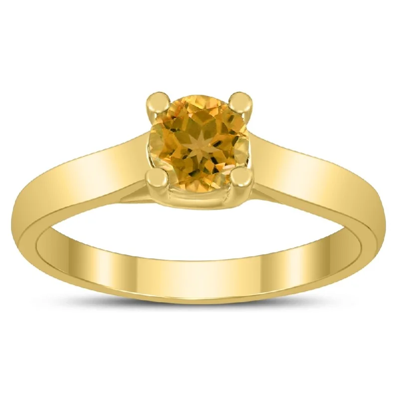 Dainty gemstone rings ideal for delicate finger style -Round 5MM Citrine Cathedral Solitaire Ring in 10K Yellow Gold