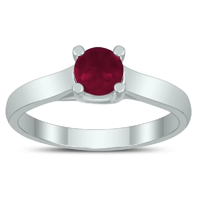 Gemstone rings with retro stone settings charm -Round 5MM Ruby Cathedral Solitaire Ring in 10K White Gold