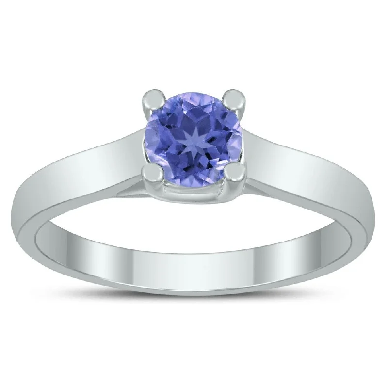 Gemstone rings inspired by stars with stone sparkle -Round 5MM Tanzanite Cathedral Solitaire Ring in 10K White Gold