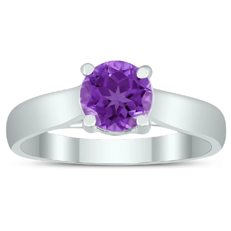 Gemstone rings featuring raw diamonds for wild beauty -Round 6MM Amethyst Cathedral Solitaire Ring in 10K White Gold