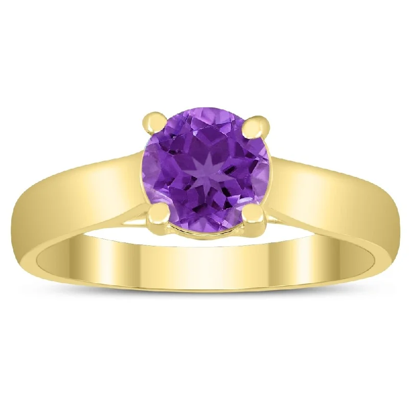 Sharp gemstone rings with modern stone elegance -Round 6MM Amethyst Cathedral Solitaire Ring in 10K Yellow Gold