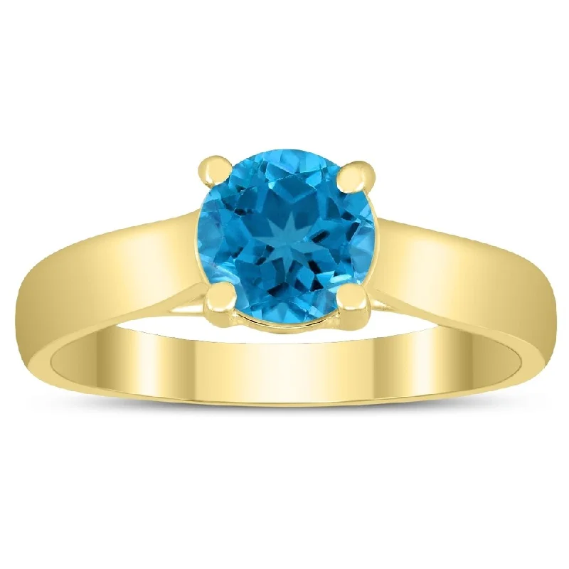 Gemstone rings with pave stones for extra dazzle -Round 6MM Blue Topaz Cathedral Solitaire Ring in 10K Yellow Gold