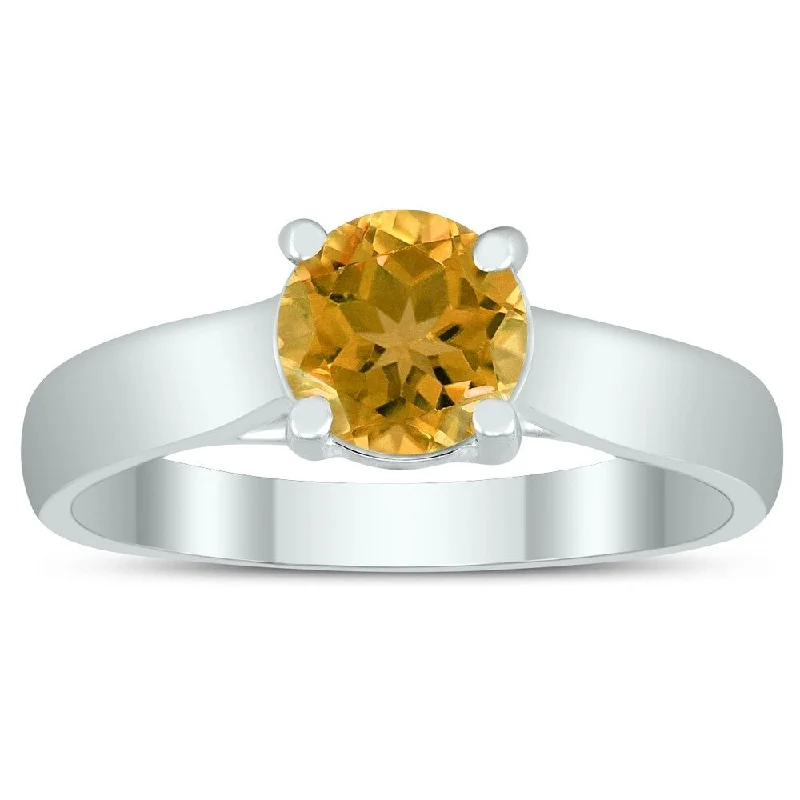 Gold gemstone rings adding sunny finger shine -Round 6MM Citrine Cathedral Solitaire Ring in 10K White Gold