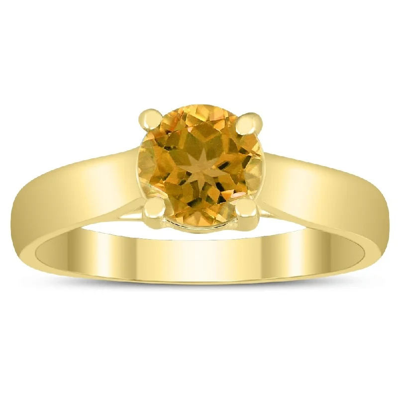 Subtle gemstone rings ideal for daily finger charm -Round 6MM Citrine Cathedral Solitaire Ring in 10K Yellow Gold