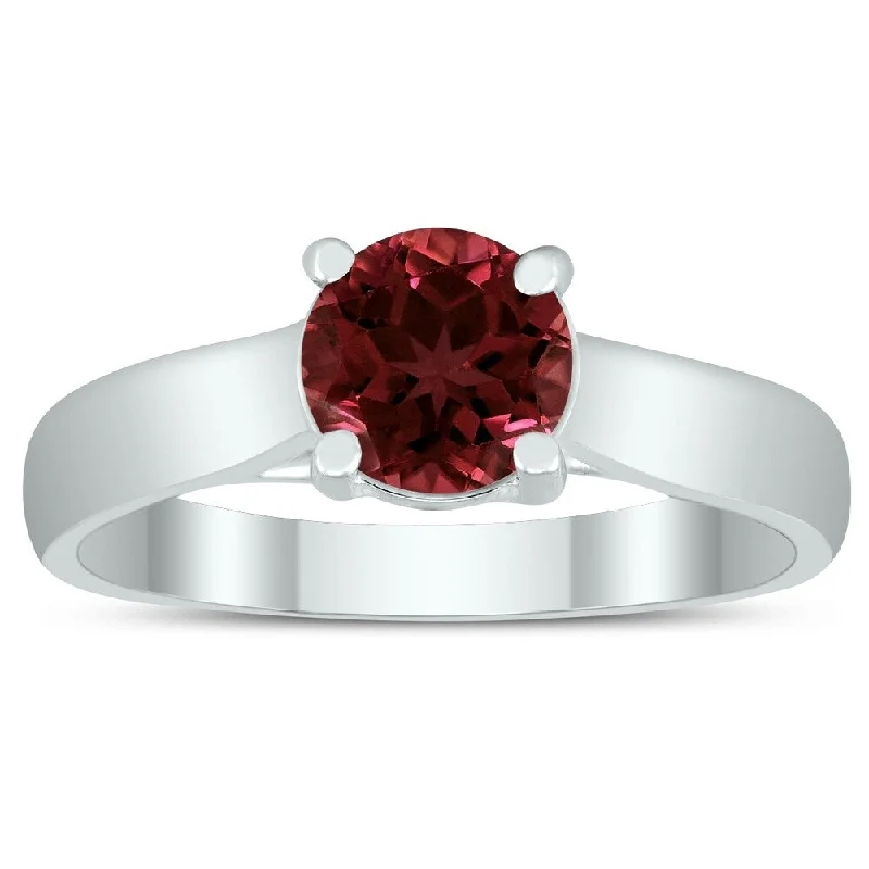 Subtle gemstone rings ideal for daily finger charm -Round 6MM Garnet Cathedral Solitaire Ring in 10K White Gold