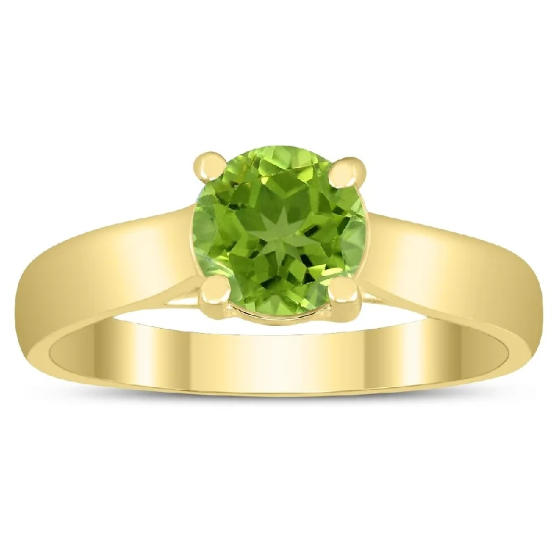 Gemstone rings featuring black diamonds for dark flair -Round 6MM Peridot Cathedral Solitaire Ring in 10K Yellow Gold