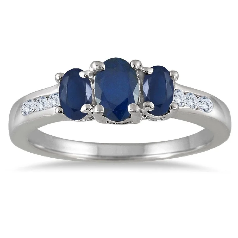 Open gemstone rings with airy stone designs -Sapphire and Diamond Channel Ring 14K White Gold