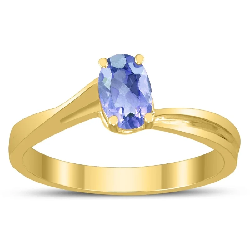 Birthstone gemstone rings with personal stone picks -Solitaire Oval 6X4MM Tanzanite Gemstone Twist Ring in 10K Yellow Gold