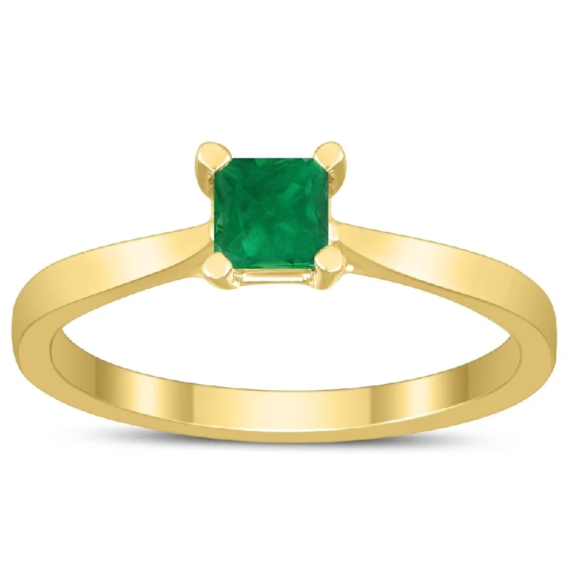 Tribal gemstone rings with cultural stone designs -Square Princess Cut 4MM Emerald Solitaire Ring in 10K Yellow Gold