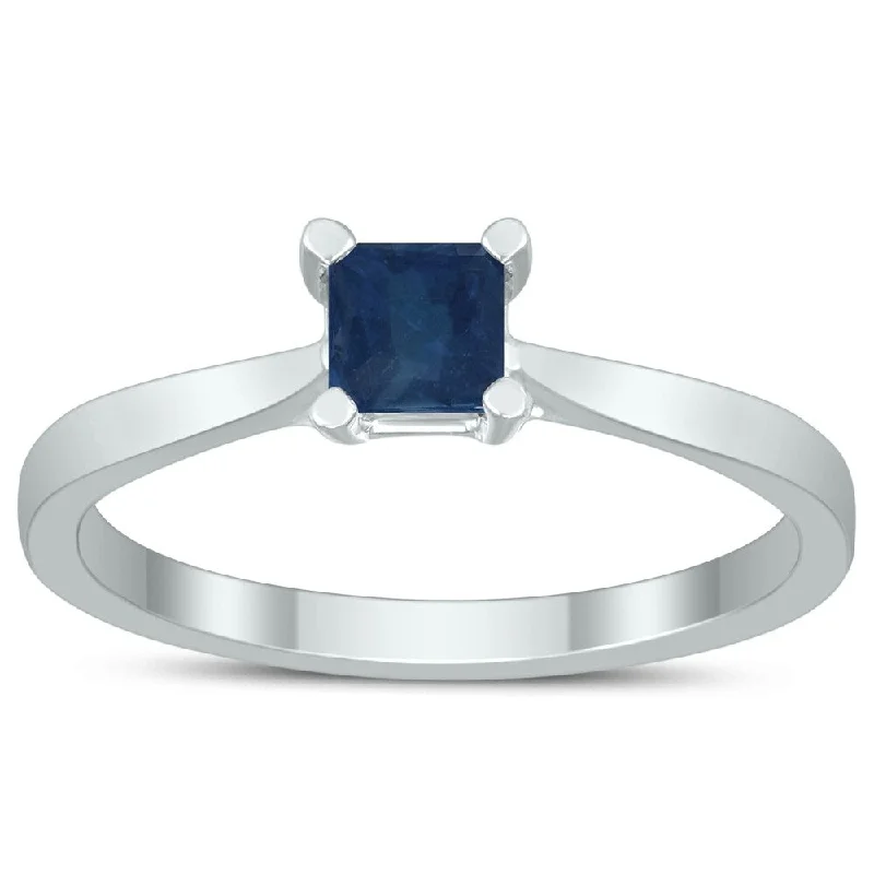 Gemstone rings featuring rose-cut stones for softness -Square Princess Cut 4MM Sapphire Solitaire Ring in 10K White Gold