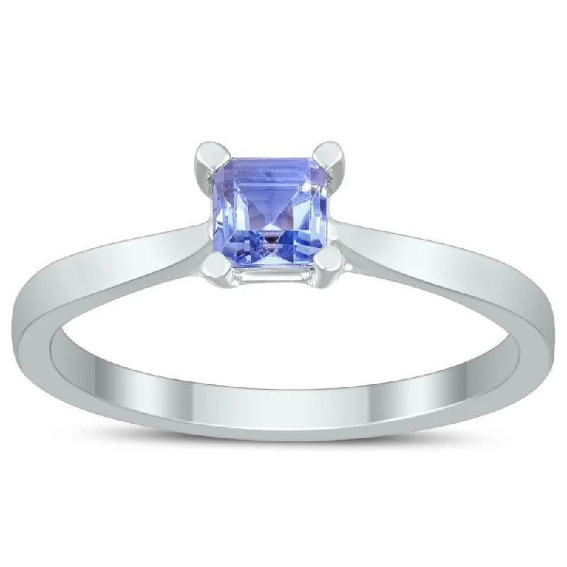 Gemstone rings featuring raw diamonds for wild beauty -Square Princess Cut 4MM Tanzanite Solitaire Ring in 10K White Gold