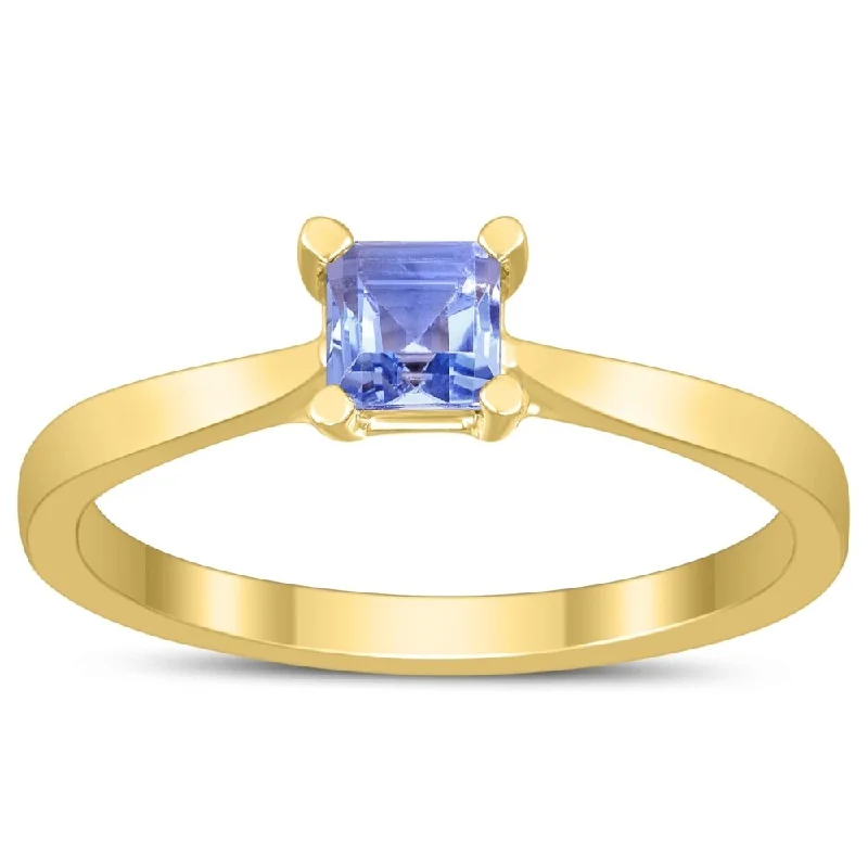 Gemstone rings featuring agate for banded stone beauty -Square Princess Cut 4MM Tanzanite Solitaire Ring in 10K Yellow Gold