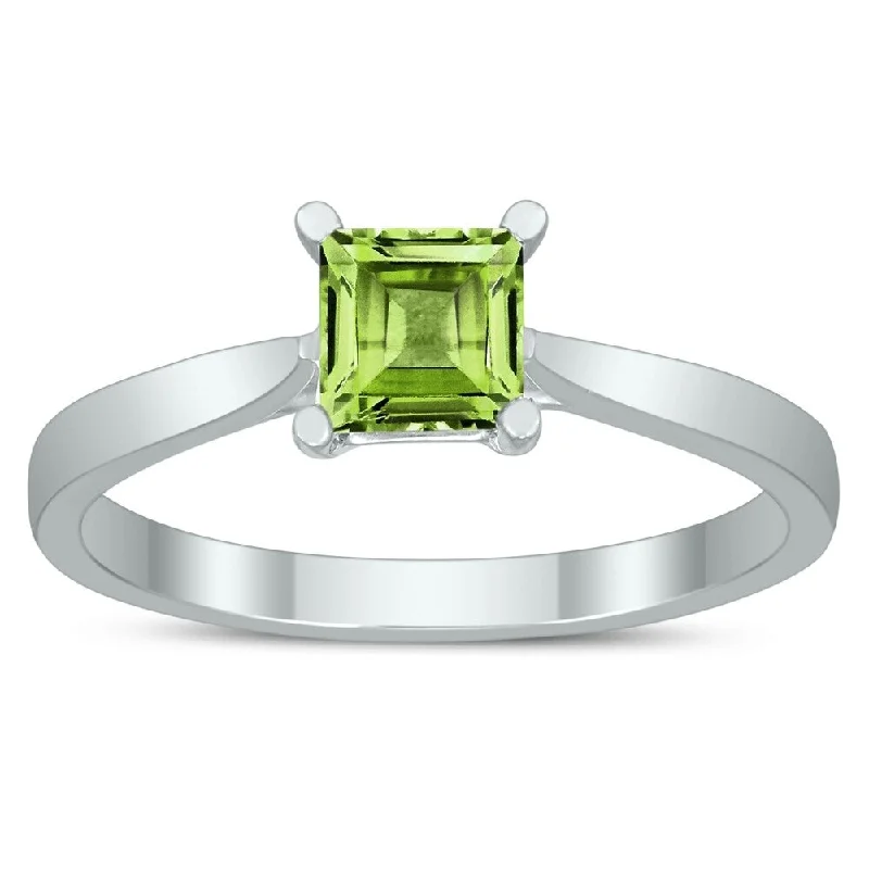 Silver gemstone rings offering affordable stone sparkle -Square Princess Cut 5MM Peridot Solitaire Ring in 10K White Gold