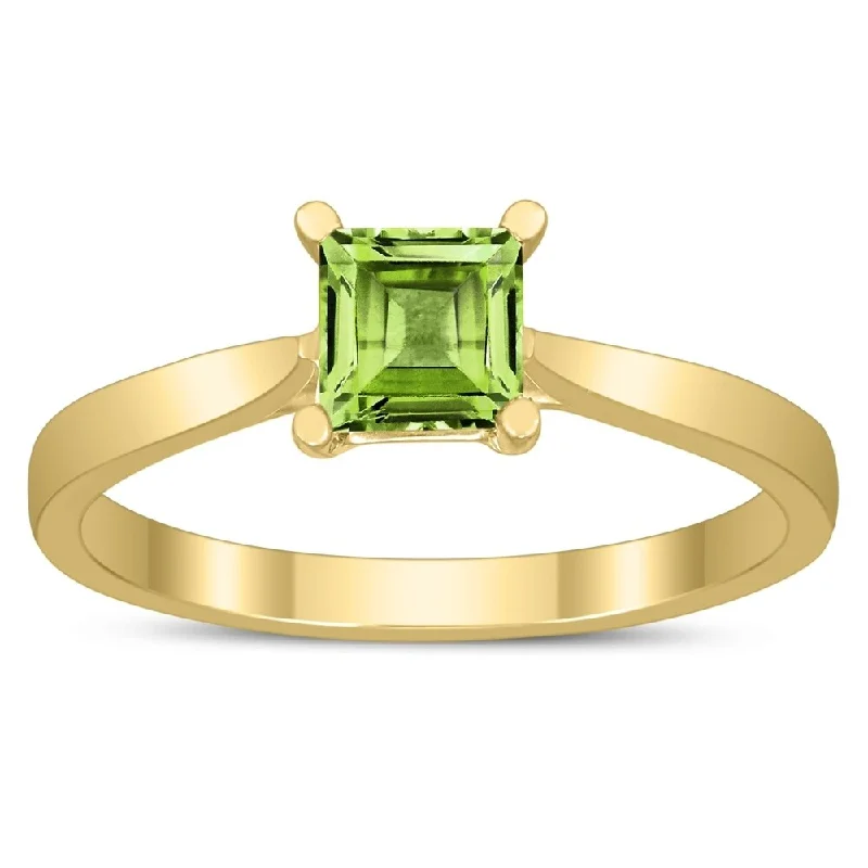 Trendy gemstone rings with modern stone cuts -Square Princess Cut 5MM Peridot Solitaire Ring in 10K Yellow Gold