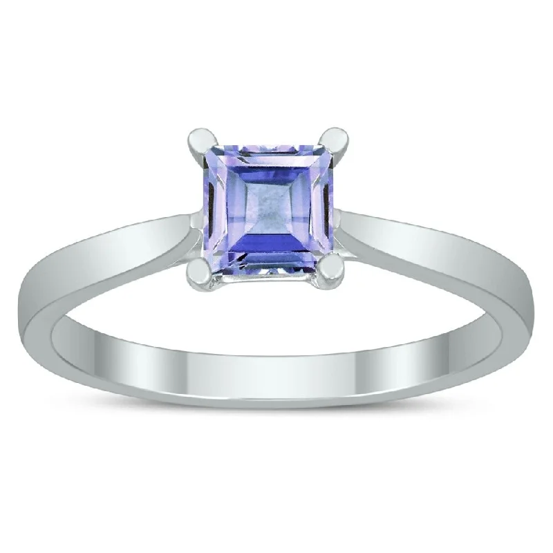 Gemstone rings perfect for stacking with others -Square Princess Cut 5MM Tanzanite Solitaire Ring in 10K White Gold