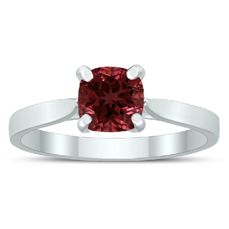 Gemstone rings featuring sunstone for warm stone glow -Square Princess Cut 6MM Garnet Solitaire Ring in 10K White Gold