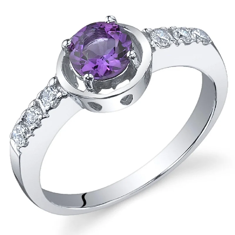 Raw gemstone rings with natural stone textures -Sterling Silver 0.5 ct Amethyst Birthstone Ring