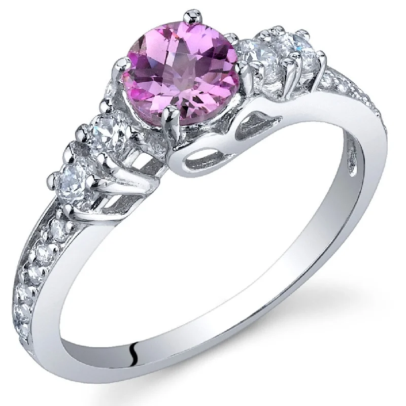 Gemstone rings made with lab-grown stone ethics -Sterling Silver 0.5 ct Created Pink Sapphire Birthstone Ring