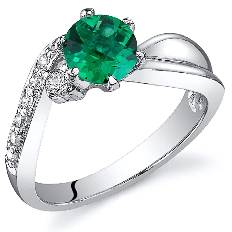 Gemstone rings with slim bands for light wear -Sterling Silver 0.75 ct Created Emerald Birthstone Ring