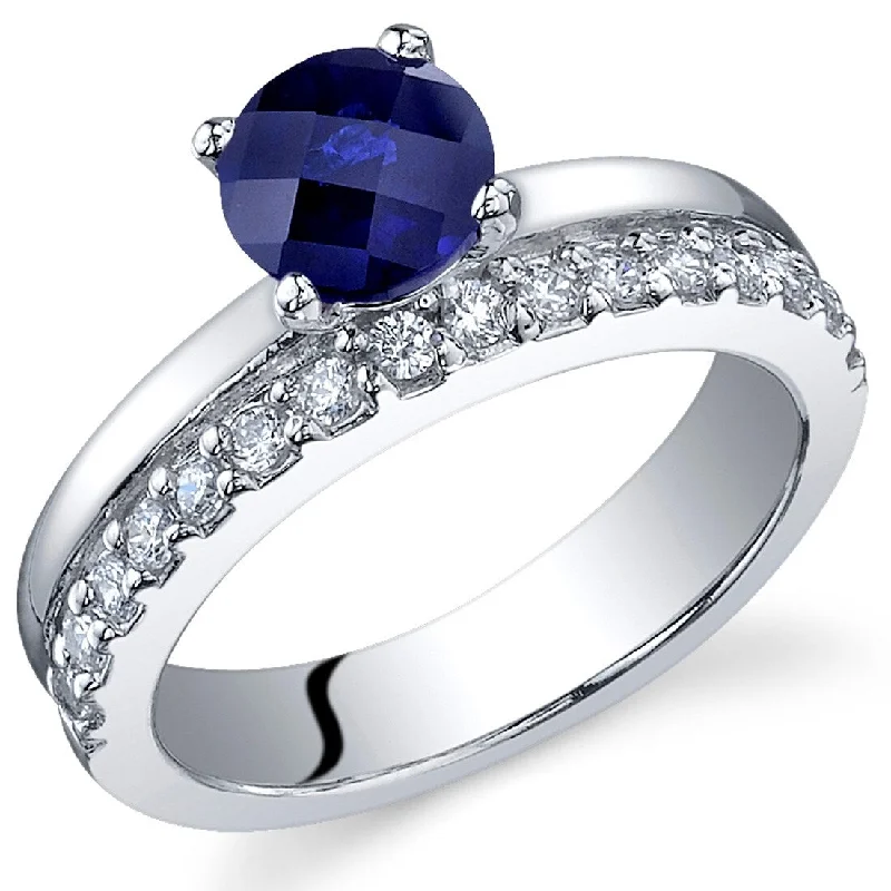 Geometric gemstone rings with sharp stone designs -Sterling Silver 1.25 ct Created Sapphire Birthstone Ring