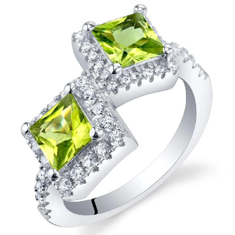 Twisted gemstone rings with artistic stone bands -Sterling Silver 1.25 ct Peridot Birthstone Ring