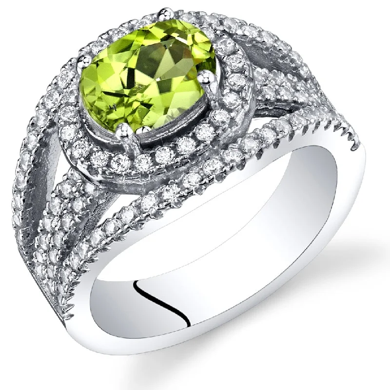 Gemstone rings with amethyst for purple stone grace -Sterling Silver 1.25 ct Peridot Halo Ring