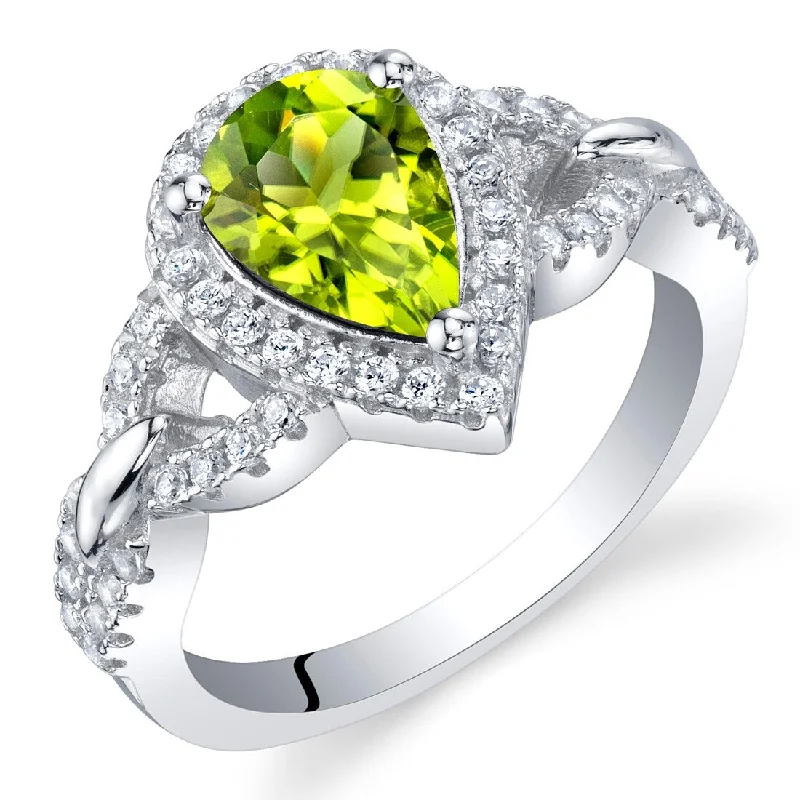 Gemstone rings perfect for casual finger wear -Sterling Silver 1.25 ct Peridot Halo Ring