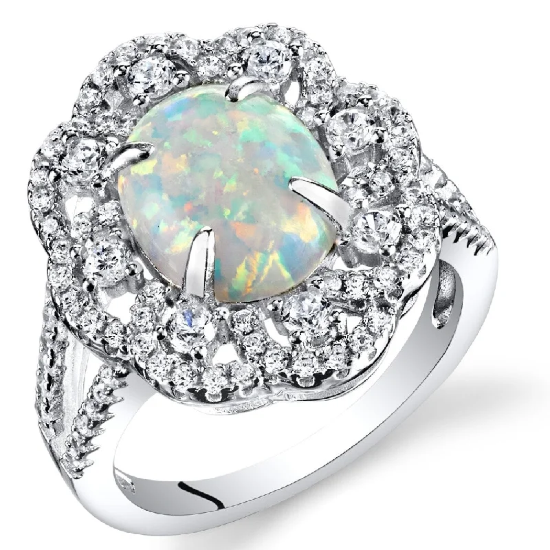 Quartz gemstone rings with clear stone elegance -Sterling Silver 1.25 ct White Opal Ring