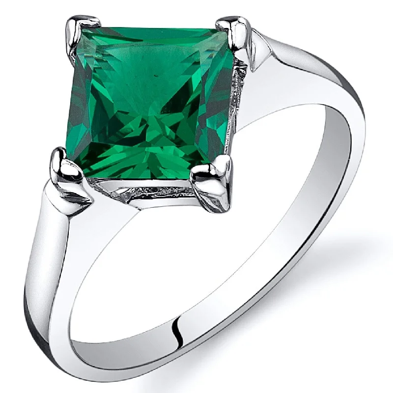 Gemstone rings featuring pearls for classic stone grace -Sterling Silver 1.5 ct Created Emerald Solitaire Ring