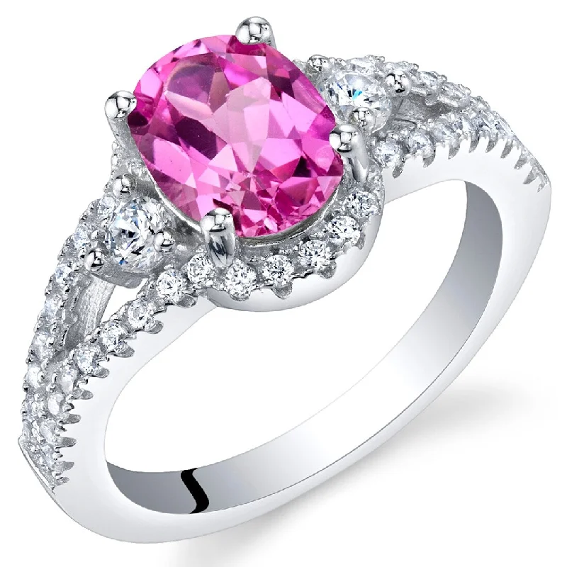 Curved gemstone rings perfect for band pairing -Sterling Silver 1.5 ct Created Pink Sapphire Birthstone Ring