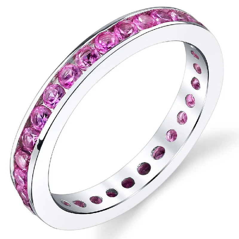 Gemstone rings made with recycled eco materials -Sterling Silver 1.5 ct Created Pink Sapphire Eternity Band Ring