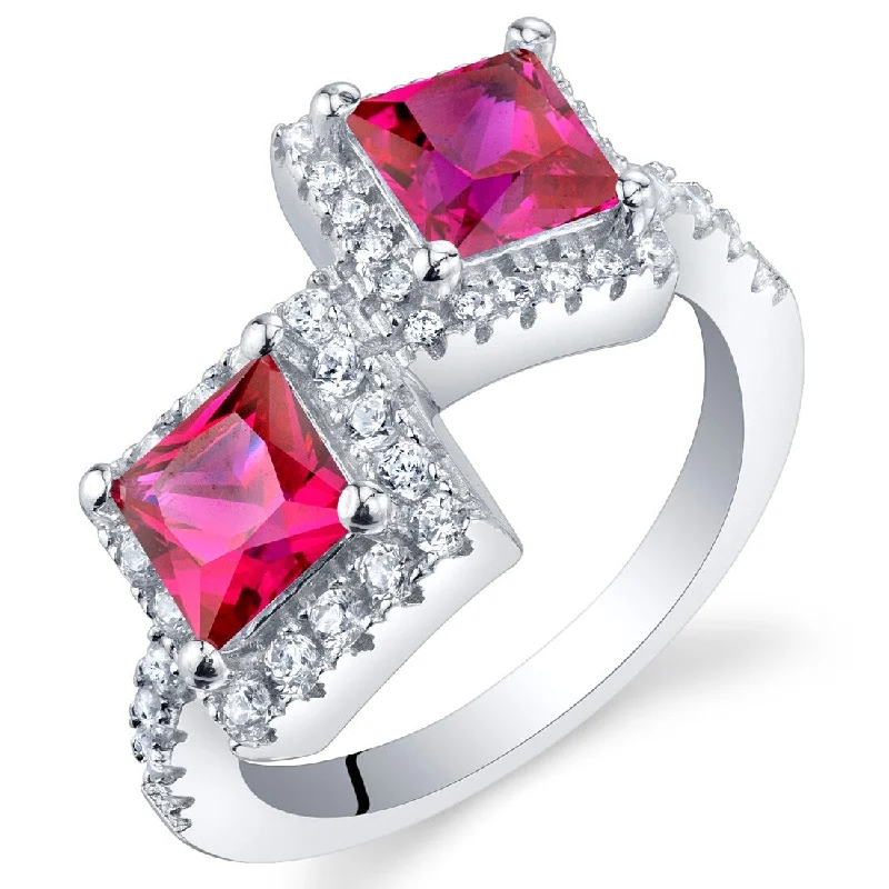 Vintage gemstone rings with ornate stone settings -Sterling Silver 1.5 ct Created Ruby Birthstone Ring